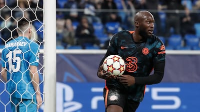 Chelsea's Romelu Lukaku after scoring the equaliser during the Champions League match against Zenit St. Petersburg on December 8, 2021. EPA
