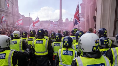 Police contain the 'Unite The Kingdom' rally in London in September. Voters are increasingly worried about their neighbourhoods and families becoming more vulnerable to extreme ideas and social tensions. Getty