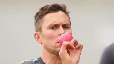 New Zealand's Trent Boult uses a pink ball while bowling in the nets during training at the Adelaide Oval ahead of their cricket test against Australia in Adelaide on Wednesday, November 25. The Test on Friday will be the first ever day/night cricket test match. Rick Rycroft /AP Photo