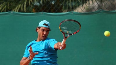 Rafael Nadal works hard during practice for the ATP Monte Carlo Rolex Masters on April 14, 2014 in Monaco. Julian Finney / Getty Images
