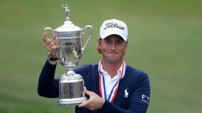 Webb Simpson with the US Open trophy after his victory at Olympic Club.