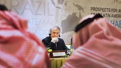 A panel discussion on working together to promote Arab and Latin American mutual interests was a part of the agenda of the Arab-Latin American Forum, at Emirates Palace in Abu Dhabi. Delores Johnson / The National