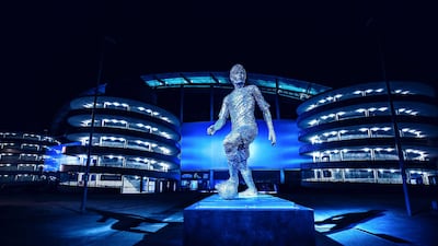 Manchester City unveil a statue of club legend David Silva at the Etihad Stadium. Courtesy Manchester City FC