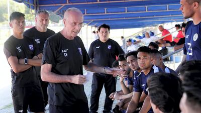 Philippines manager Sven-Goran Eriksson, centre, talks to his squad at a training centre. Reuters