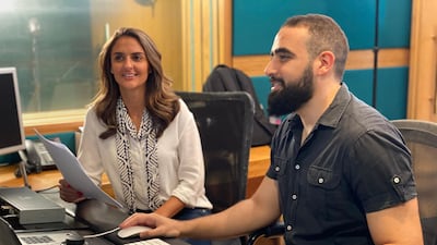 'The Basement' writer and director Omar Adam, left, working in the studio with Finyal Media co-founder and chief executive Leila Hamadeh. Finyal Media