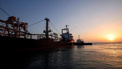 A ship unloads its shipment of grain at the Red Sea port of Hodeidah, Yemen. Abduljabbar Zeyad / Reuters