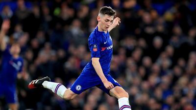 Billy Gilmour attempts a shot on goal against Liverpool. PA