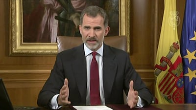 Spain's King said that Catalan authorities have deliberately bent the law with "irresponsible conduct" and that the Spanish state needs to ensure constitutional order and the rule of law in Catalonia. Spain's Royal Palace/ Pool via AP