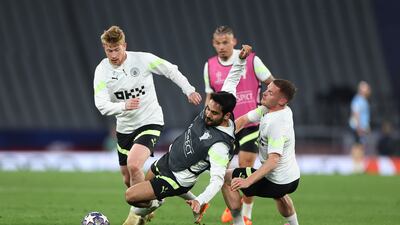 Manchester City players during training in Istanbul ahead of the Champions League final against Inter Milan. Getty