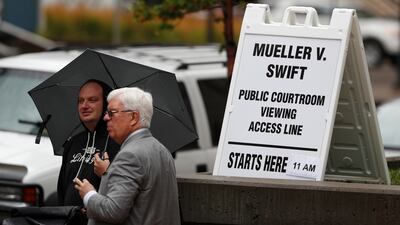 Members of the public wait to attend the jury selection phase in a civil trial to determine whether a radio host groped pop singer Taylor Swift as the case opens in federal court