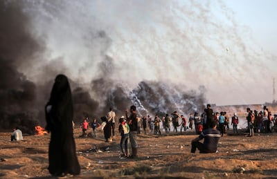 Palestinians take part in protests near the border with Israel in the east of Gaza City, 10 August 2018. EPA