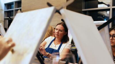 A Paint & Sip event at the Al Forsan Marriott Hotel, Abu Dhabi. Pawan Singh / The National