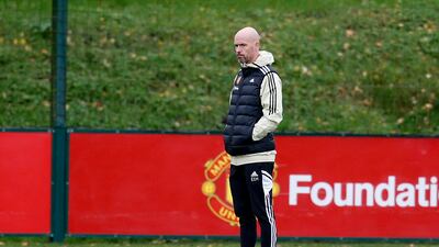 Manchester United manager Erik ten Hag leads training. Reuters