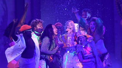 Dua Lipa performs at the American Music Awards. Matt Sayles / Invision / AP