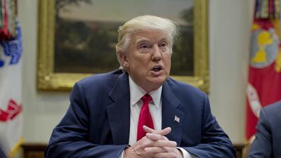 President Donald Trump speaks in the Roosevelt Room of the White House in Washington. Pablo Martinez Monsivais / AP Photo