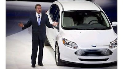 Bill Ford, the executive chairman of Ford Motor Company, introduces the Focus electric car at a Detroit auto show. A reader recommends an advertising campaign to promote zero-emission cars in the UAE.