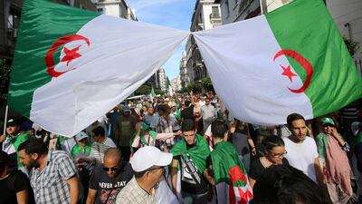 Demonstrators march during a protest against the country's ruling elite and rejecting a December presidential election in Algiers, Algeria. Reuters