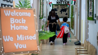 Children at Chubby Cheeks Nursery in Dubai on the first day of face-to-face learning across UAE. Ahmed Ramzan / The National