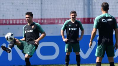 Portugal defender Pepe, left, and teammates during training in Kratovo, Moscow on June 17, 2018. Francisco Leong / AFP