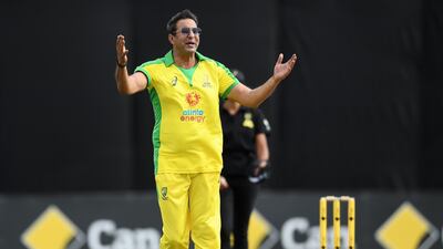 Wasim Akram bowled two overs during the Bushfire Cricket Bash T10 match at Junction Oval on Sunday. Getty Images