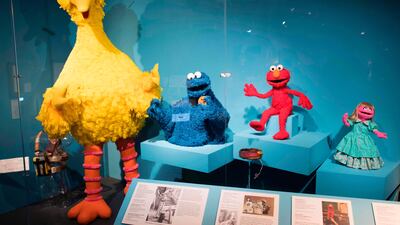Big Bird, Cookie Monster, Elmo, and Prairie Dawn Muppet are displayed at The Jim Henson Exhibition at the Museum of the Moving Image in New York. AFP / Don Emmert