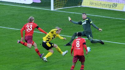 Dortmund's Erling Braut Haaland misses a chance. Getty
