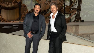 Bollywood stars Salman Khan, left, and Shah Rukh Khan at the Natural History Museum Abu Dhabi. Photo: DCT Abu Dhabi