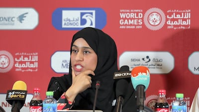 Hessa Buhumaid, Minister of Community Development speaks at the Special Olympics Opening Press Conference. Chris Whiteoak / The National