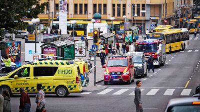 Ambulance cars gather at the site of a multiple stabbing in Turku, Finland. Ari Matti Ruuska / EPA.