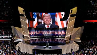Donald Trump addresses delegates at the final session of the Republican National Convention in Cleveland in July 2016, where he was declared the party's presidential candidate. AP Photo