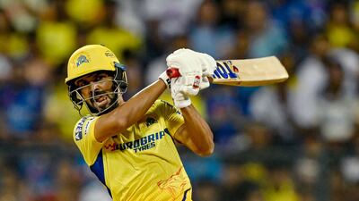 Chennai Super Kings' captain Ruturaj Gaikwad plays a shot on his was to a total of 69 off 40 deliveries. AFP