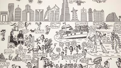 The works capture slices of life in the Emirates under the backdrop of Dubai landmarks.
