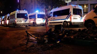 Destroyed electric scooters litter the pavement in Porte de Clichy. AFP