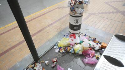 Rubbish at a bus shelter in Al Falah Street, ABu Dhabi, (Irene García León / The National)