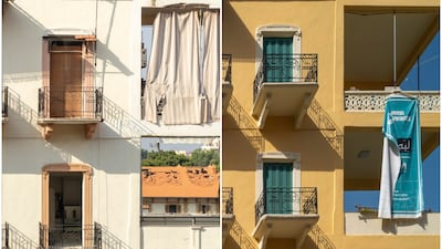 Tamish building, which dates back to the 1920s right after the Beirut port blast, left, and after restoration. Photo: Together Li Beirut