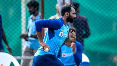 India's Mohammed Shami bowls in Hyderabad. AFP