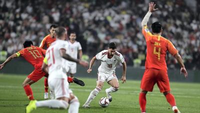 Alireza Jahanbakhsh, No 18 in action during Iran's Asian Cup quarter-final match against China at Mohammed bin Zayed Stadium in Abu Dhabi.