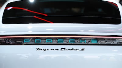 The all electric Porsche AG Taycan luxury automobile is unveiled at Berlin-Neuhardenberg airport. Bloomberg