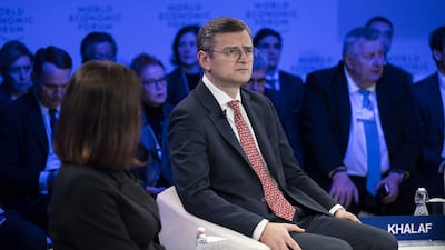 Ukraine's Foreign Minister Dmytro Kuleba takes part in the Davos panel discussion. AP