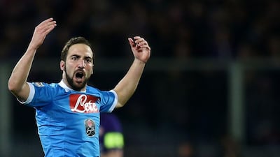 Napoli's Gonzalo Higuain celebrates after scoring against Fiorentina on Monday night in Serie A. Alberto Pizzoli / AFP / February 29, 2016