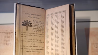 Book for pearl measurement on display at Bait Al Naboodah. Pawan Singh / The National