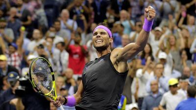 Rafael Nadal, of Spain, reacts after winning his match against Marin Cilic, of Croatia, during the fourth round of the U.S. Open tennis tournament in New York. AP