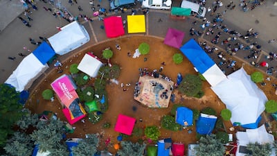 An aerial view shows the camp of Lebanese protesters in Riad Solh in downtown Beirut. EPA