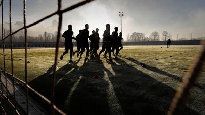 Argentinian national soccer team players attend their team's training session in Moscow, Russia. Yuri Kochetkov / EPA