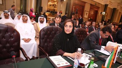 Sheikha Lubna bint Khalid Al Qasimi, Minister of International Cooperation and Development, at the Cairo conference, where the UAE pledged $200 million to help rebuild war-ravaged Gaza. WAM