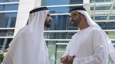 Sheikh Mohamed bin Zayed, Crown Prince of Abu Dhabi and Deputy Supreme Commander of the UAE Armed Forces, with Sheikh Mohammed bin Rashid Al Maktoum, Vice President and Prime Minister of the UAE and Ruler of Dubai, at Jones the Grocer in Abu Dhabi. Mohamed Al Hammadi / Crown Prince Court - Abu Dhabi