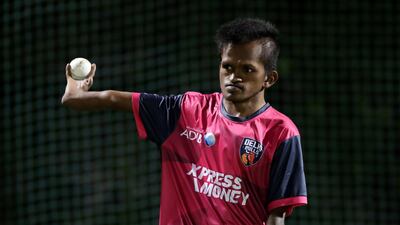 Shankar Sajjan bowls during a training session with the Dehli Bulls ahead of the upcoming Abu Dhabi T10. Chris Whiteoak / The National