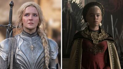 Stills from The Rings of Power and House of the Dragon. Photo: Amazon / HBO