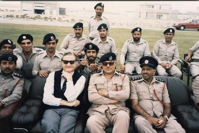 William "Bill" Round with officers and men of the Abu Dhabi fire service at his retirement in 1986. Courtesy Phillip Round