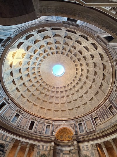 The Pantheon’s domed ceiling and its open central oculus. Vanessa Ghanem / The National